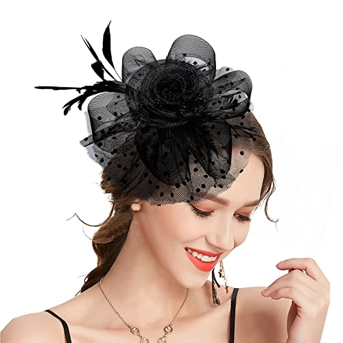 Takmor Fascinators pour Femmes, Chapeaux Fascinator de Mariage pour Femmes Dames Filles Ascot Chapeaux de Course Bandeau à pince Fascinateur en maille Plume pour Tea Party Mariage Cocktail Funérailles