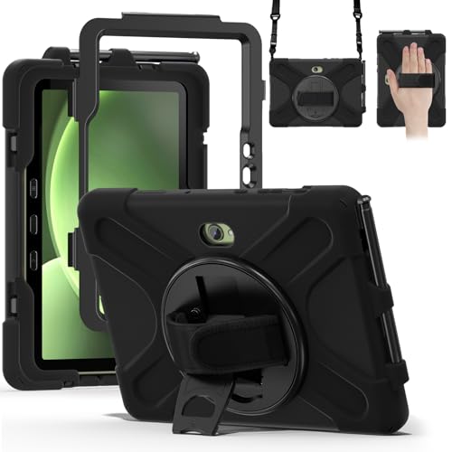 Samsung Galaxy Tab Active5 Pro / Active4 Pro/Active Pro 10.1 Case, Heavy Duty Shockproof Drop Protection Case with 360° Stand, Hand Strap & Shoulder Strap for SM-X350/X358/T540/T547/T630/T638, Black