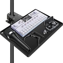 Sturdy Construction: This microphone stand tray features a hard ABS crab clamp that securely attaches to most mic stands with pole diameter 0.78-1.2 inches Spacious Design: With a large 10.6" x 7.8" surface area nd has a maximum weight capacity of 5....