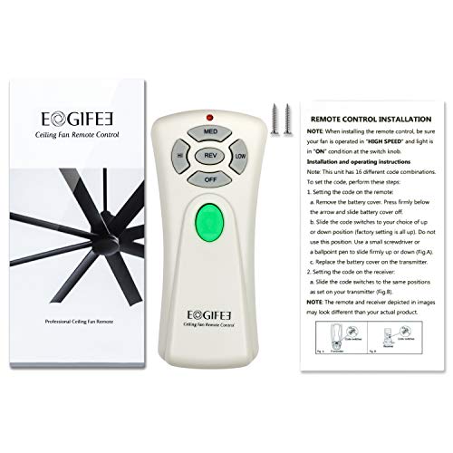 Eogifee Ceiling Fan Remote Control With Reverse, Light Dimmer, 3 Speed Adjustable Control Of Replacement Of Hampton Bay Chq7080T Uc7080T Remote Control Only Remote #TOP4