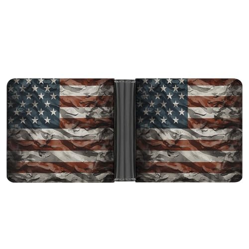 Men's Leather Wallet Bifold Wallet for Men American Camouflage Slim Wallet with Multiple Card Classic Passcase Mens Card Holder