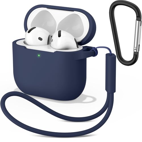 Wanme Funda para AirPods 4 Case, Fundas Protectora Apple AirPods 4 de Silicona Suave, Case Cover Totalmente Resistente Arañazos y Polvo, Estuche Protector con Llavero y Correa de Mano, LED Visible