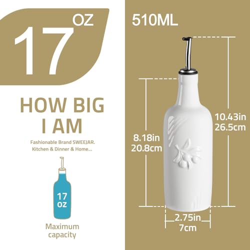 Sweejar Ceramic Olive Oil Dispenser Bottle, 17 FLOZ Oil Bottle with Spout，Porcelain Oil Dispenser for Kitchen,Cooking, Evoo, Vinegar, Soy Sauce, Pack of 1 (White) by Sweejar Home - Used condition - Image 4