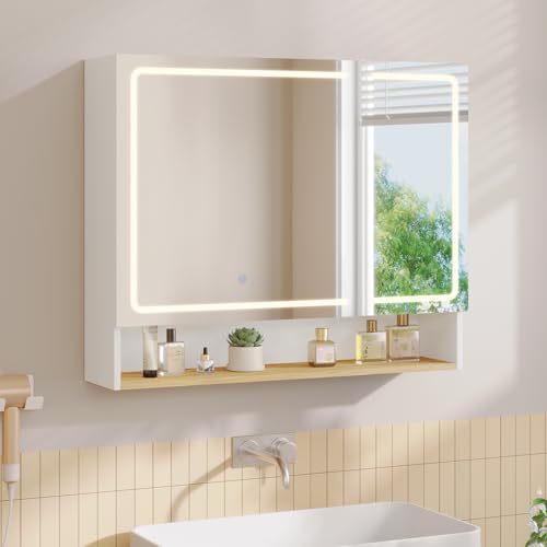 【Presa elettrica multipla】Il mobile specchio bagno è dotato di una stazione di ricarica integrata che rende l’uso quotidiano molto più pratico. Sono presenti due prese di corrente CA, una porta USB e una porta Type-C per ricaricare contemporaneamente diversi dispositivi. Asciugacapelli, rasoi elettrici e spazzolini elettrici possono essere utilizzati comodamente sul posto. Il design integrato è adatto all’ambiente umido del bagno per garantire sicurezza e tranquillità