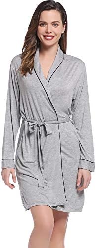 Amorbella ens Bamboo Thin Robe Short Lightweight Bathrobe with Pockets