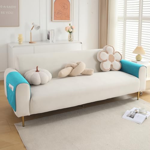 Image of HOKIPO Polyester Quilted Sofa Armrest Cover With Pockets, Teal, Pack Of 2 (1 Pair) (In-787-Tl*2)