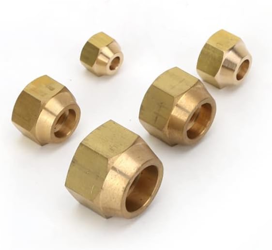 Brass Air Conditioner Nut Forged SAE 1/4 3/8 1/2 3/4 fit UNF Metric Female Thread Flare Connecting Pipe Fitting Adapeter(Metric,1I4 for 6.35mm)