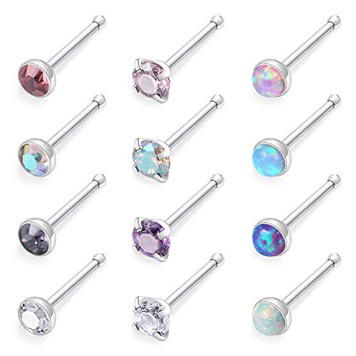 Zolure 18G 20G 22G Nose Pin Bone Screws Studs Surgical Steel Body Piercing Jewelry for Women Men, 20G