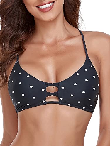 Colloyes Parte de cima de biquíni feminina com alças acolchoadas e ajustáveis com cadarço, Bolinhas