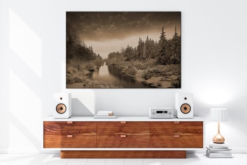 Tableau d'hiver violet sur cadre en bois véritable 100x70 cm premium