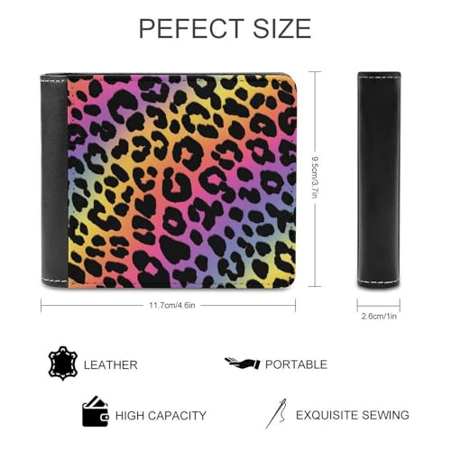 Neon Leopard Pattern Soft PU Leather Bifold Wallet, Coin Purse Credit Pass Case, Durable Card-Holder Slim Billfold for Men Woman Money Storage2