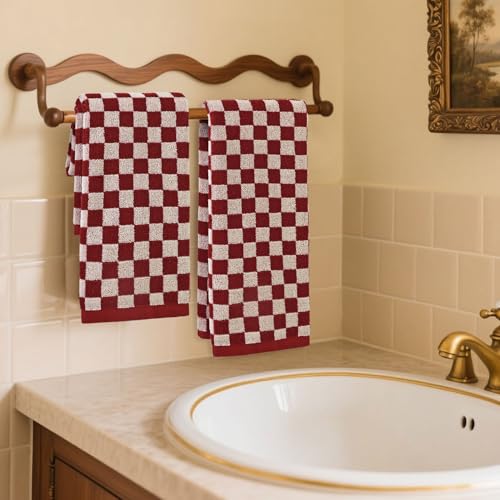 Image of Jacquotha Red Hand Towels for Bathroom Set of 4 - Cute Checkered Hand Towel | for Farmhouse Retro Guest Room & Kitchen Decor, Lightweight Cotton, 29 inch x 13 inch