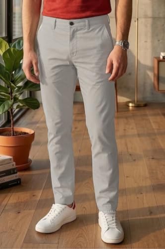Image of Louis Philippe Men's Slim Fit Premium Cotton Soft Handfeel Solid Chinos