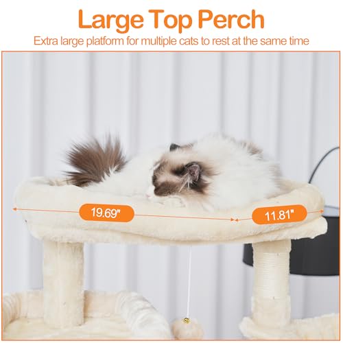 Image of Heybly Cat Tree, 71-Inch-Tall Tower for Indoor Cats with 2 Perches HCT034M