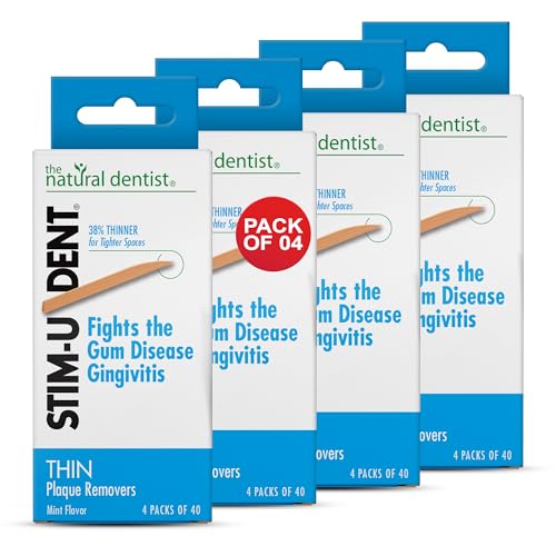 The Natural Dentist Stim-U-Dent Plaque Removers, Thin, Mint Flavor -160 ct. (Pack of 4)
