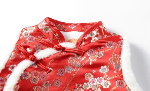 Mud Kingdom Colete infantil unissex forrado com lã e botão de ano novo chinês vintage, Flor de ameix
