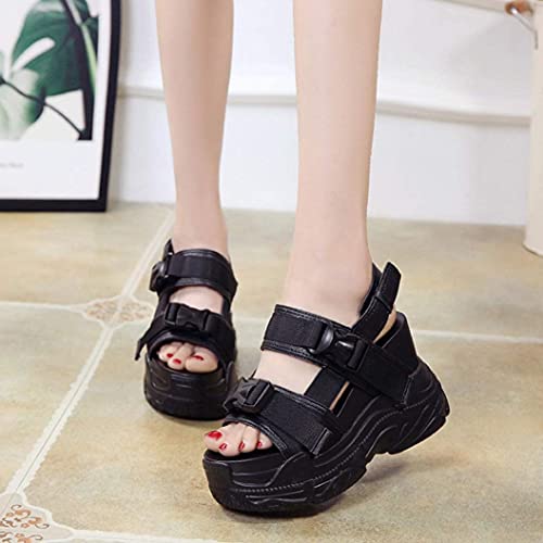 Aobaoya High Heels Wedge Ankle Strap Sandals For Womens Ladies Peep Toe Casual Breathable Platform Walking Sandal (Black, Numeric_5_Point_5) #TOP3