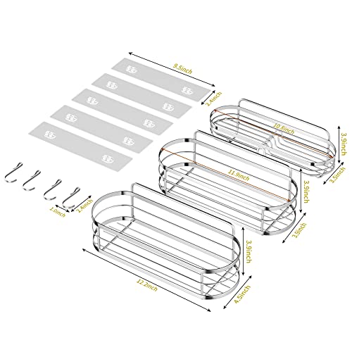 Steugo Shower Caddy,3 Pack Stainless Steel Shower Organizer For Bathroom Accessories,Self Adhesive Shower Shelves With 4 Removable Hooks,Razor Shampoo Holder #TOP5