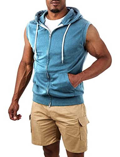 Image of Ohoo Mens Slim Fit Sleeveless Lightweight Zip Up Hooded Sweatshirt Vest Hoodie