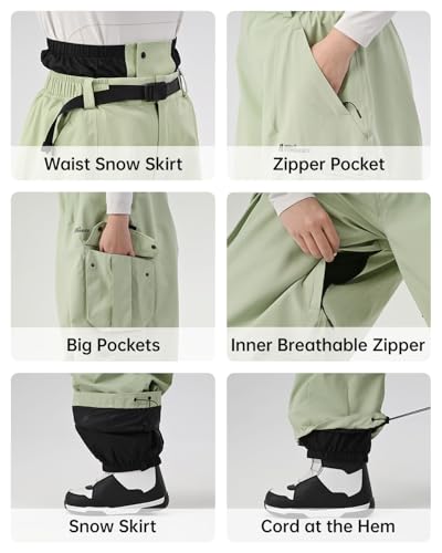 HIGH EXPERIENCE Snowboard Pants for Women Men Baggy Ski Pants Snow Loose Warm Insulated Winterproof Waterproof (Black, Medium)