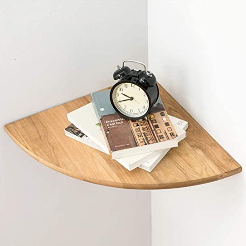 Conamily Corner Shelf,16inch Natural Oak Solid Wood Floating Corner Shelves Wall Mount Round End Floating Speaker Rack with Wire Hole for Small Plant for Bedroom Kitchen, Living Room by Conamily - Used condition - US$24.74