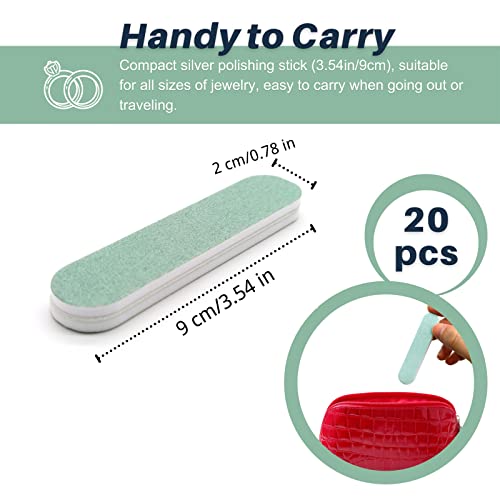 CATIFLIN 20Pcs Jewelry Polishing Sticks, Double-Sided 600/3000 Grit Silver Polish & Scratch Remover for Gold, Sterling Silver, Brass, Professional Tarnish Cleaning Buffing Tool for Watches (3.54")