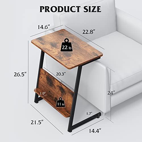 Wlive Snack Side Table, C Shaped End Table With Magazine Rack For Sofa Couch And Bed, Tv Tray Table With Metal Frame, Industrial, For Living Room, Bedroom, Easy Assembly,Rustic Brown And Black #TOP2