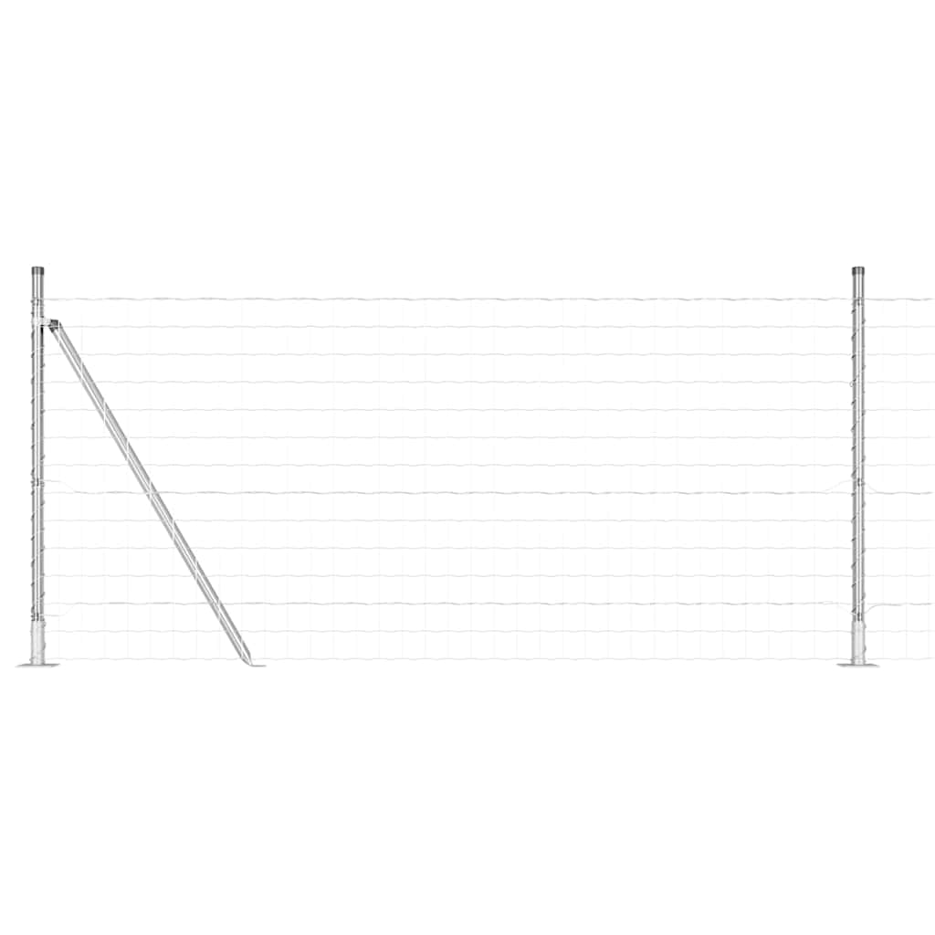 Fence with Post Silver 0.8 x 10 m Steel Garden Boundary Panel, Weather Resistant Outdoor Enclosure for Terrace, Pet Proof Fence Kit with Posts and Tension Wire, Modern Style 100x80cm