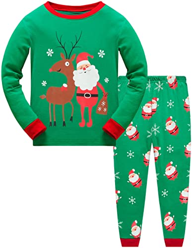 Tkria Kids' Christmas 2 Piece Pajamas Deer Santa Claus Xmas Jammies Baby Girls Sleepwer Xmas Pjs Set