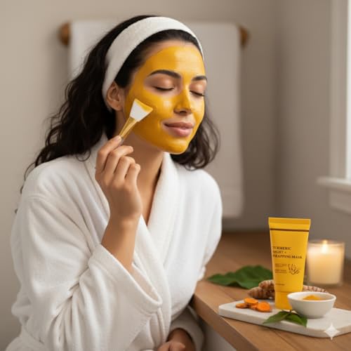 Turmeric Overnight Peel Off Face Mask - Hydrating Collagen Wrapping Mask for Glowing Skin, Brightening & Deep Cleansing Skincare, Gentle Peel, All Skin Types