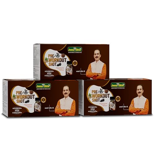 Image of Jeena Sikho Pre-Workout Shot | Ayurvedic Energy Formula with Coffee Bean, Ashwagandha & Shilajit | For Stamina, Focus & Workout Performance, 9 Shot (60 ml each), Pack of 3