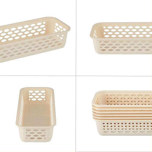Image of RATAN PLASTICWARE Diana Tray Rectangular-Narrow (Pack of 6) Plastic| 31.9 Cm X 12.2 CmX 6.1 Cm | Storage for Desk Basket /Organizers for Stationery, Jewellery, Tools,Kitchen, Office- Beige