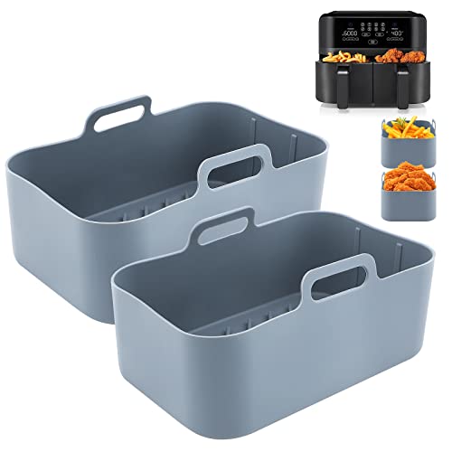 Augot 2 Ollas de silicona para freidora de aire Ninja Foodi DZ201 DZ401, Forro de Silicona Reutilizable para Freidora de Aire de Doble Cesta Accesorios Cover