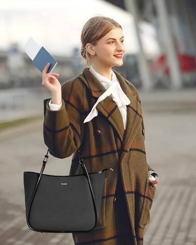 Image of EXOTIC Formal Laptop Handbag for Women, Herringbone Pattern, Leather Trim, Tote Style with Adjustable Shoulder Strap