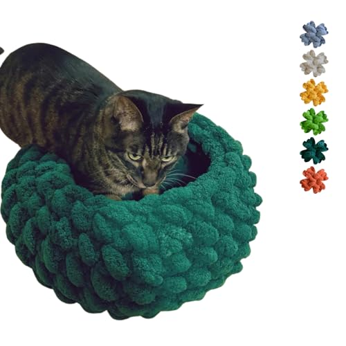 Urnat Cat Nest Bed, Handwoven Washable Round Cave House for Indoor Kitten (DGreen,Medium)