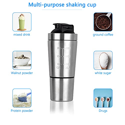 HIULLEN Roestvrijstalen proteïneshaker, 600 ml, proteïneshaker, roestvrij staal, fitness eiwitshaker, met 2 roerballen… - Image 4