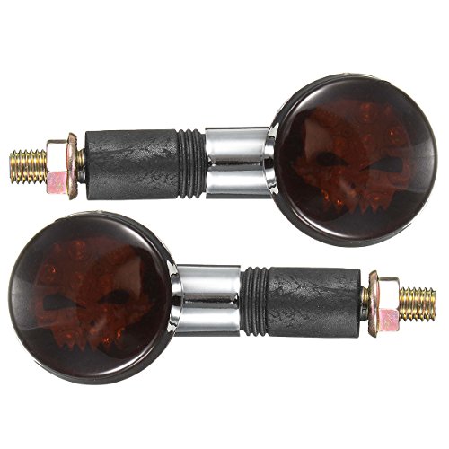 Indicador de señal de giro de calavera 12V con luz ámbar de alta visibilidad para moto negra 6