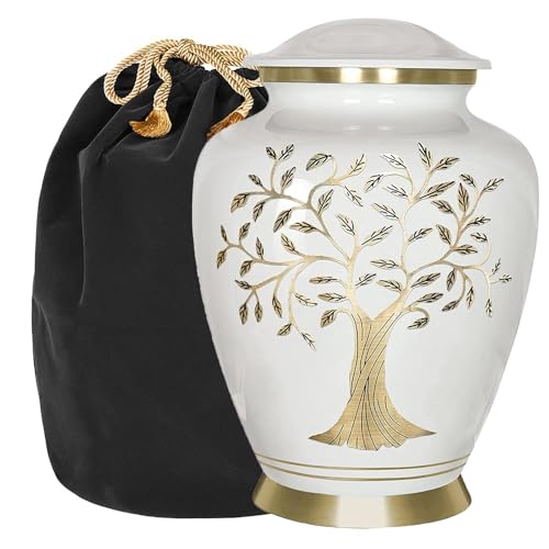 Image of Trupoint Memorials Cremation Urns for Human Ashes, Tree of Life Decorative Burial Urn for Adult Men and Women, Large White