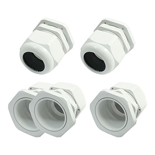 Aexit 5 Pcs Transmission PG36 22-32mm Wire Range 47mm Thread OD White Plastic Waterproof Adjustable Cable Glands Connectors Wiring Terminal