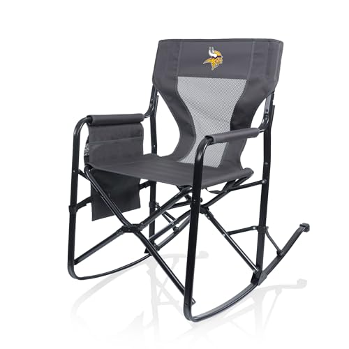PICNIC TIME NFL Minnesota Vikings Woodland Rocking Camping Chair with Storage Caddy, Camp Chair for Adults, (Charcoal Gray)