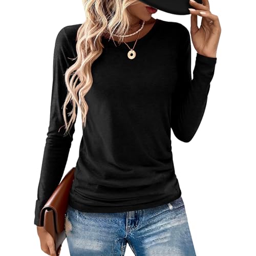 Image of Gihgoew 2 Pack Womens Tops Crewneck Soft Long Sleeve Shirts Fall Clothes Casual Tshirts Basic Tee