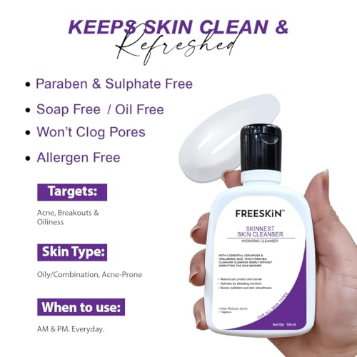 Image of Freeskin Skinnest Hydrating Cleanser | With 3 Essential Ceramides & Hyaluronic Acid | Restores & Protects Skin Barrier | Deep Cleansing, Hydration & Acne Care | For All Skin Types | 125ml