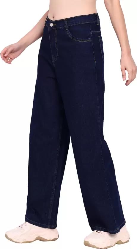 linaria Women's Baggy Jeans, Loose Fit, Dark Blue, Plain-picture-27