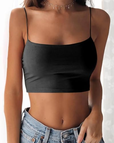 Abasona Women's Sexy Spaghetti Strap Camisole Tank Tops Y2k Tube Slim Fitted Yoga Basic Cami Crop Top Black by Abasona - Used condition - Image 6