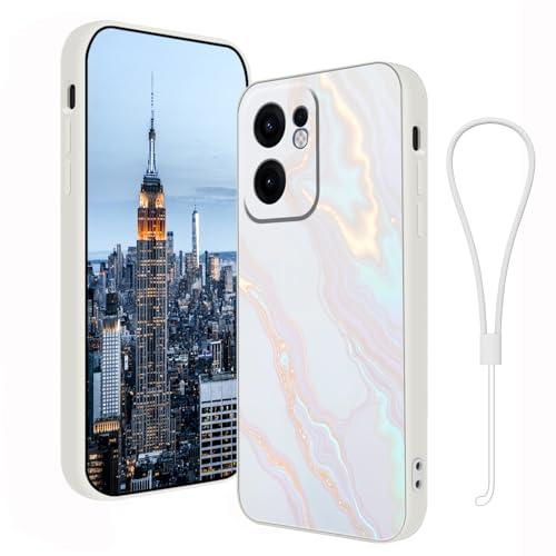 Coque Oppo Reno 13 FS silicone antichoc housse marbre blanc dragonne