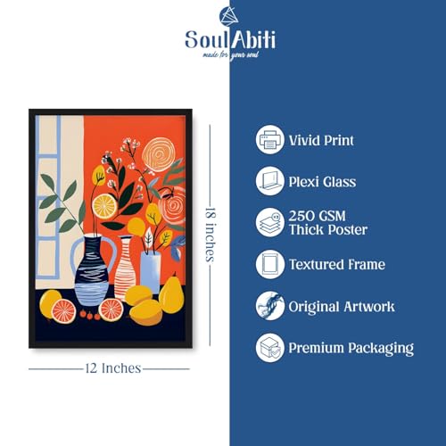 Image of SoulAbiti Sunny Still Life Botanicals set of 3 Framed Wall Print 12x18 inch Black Frame Plexi-Glass Floral Art ready to hang for living room bedroom office decor