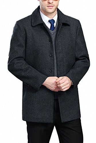 Image of Men's Classical Bussiness Style Single Breasted Plaid Wool Coat #00220237