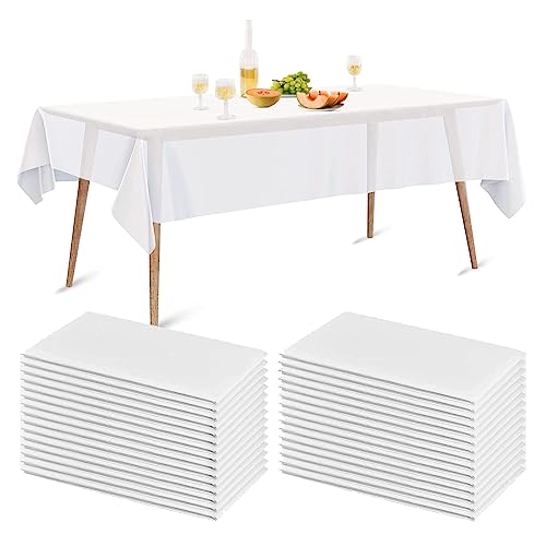 rngwaper Lot de 20 Nappes Jetables, 140 x 200cm Nappes Imperméable en PEVE Jetables Rectangulaires Nappe Blanche Couverture de Table de Fête pour Pique-Nique...