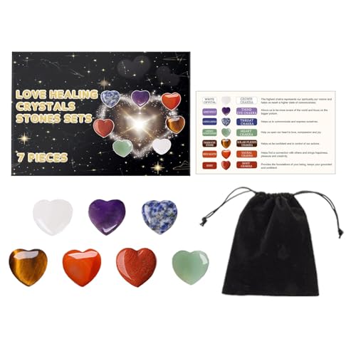 Mimoqk Pierres de souci pour le pouce du cœur, pierres en forme de coeur,Ensemble de poche avec pierres précieuses naturelles d'amour - Pierre élégante polie pour la méditation anti-stress
