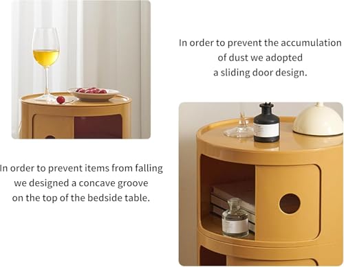 Meuble moderne Componibili Bio – Table de chevet ronde à 3 niveaux avec tiroirs, élégante table d'appoint avec porte coulissante, rangement écologique en orange, 2/3/4 compartiments